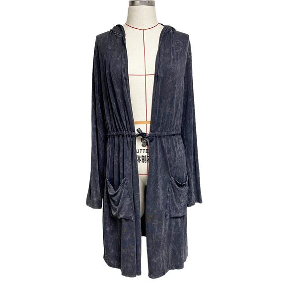 Black Womens Size 0 Drawstring Waist Hooded Cardigan Sweater - Picture 1 of 6